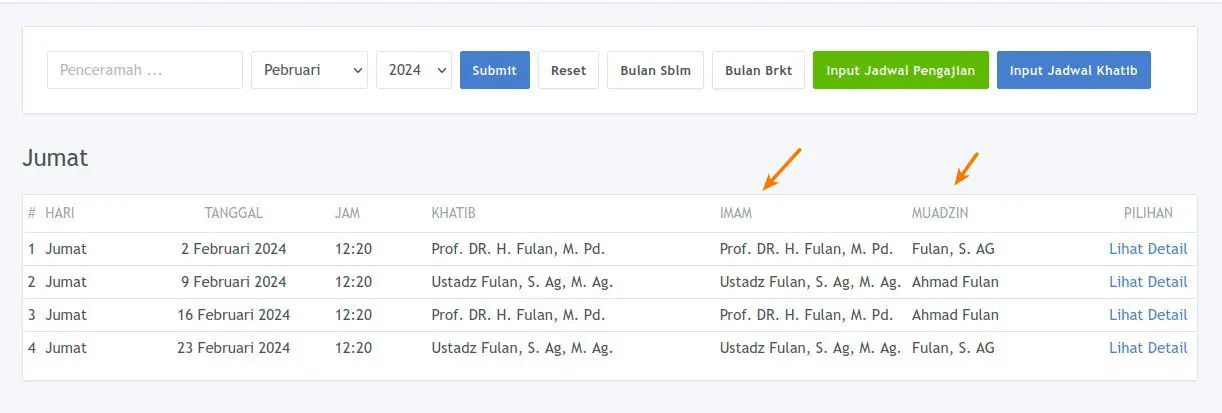 Nama Imam dan Muadzin Petugas Jumat List Pengajian